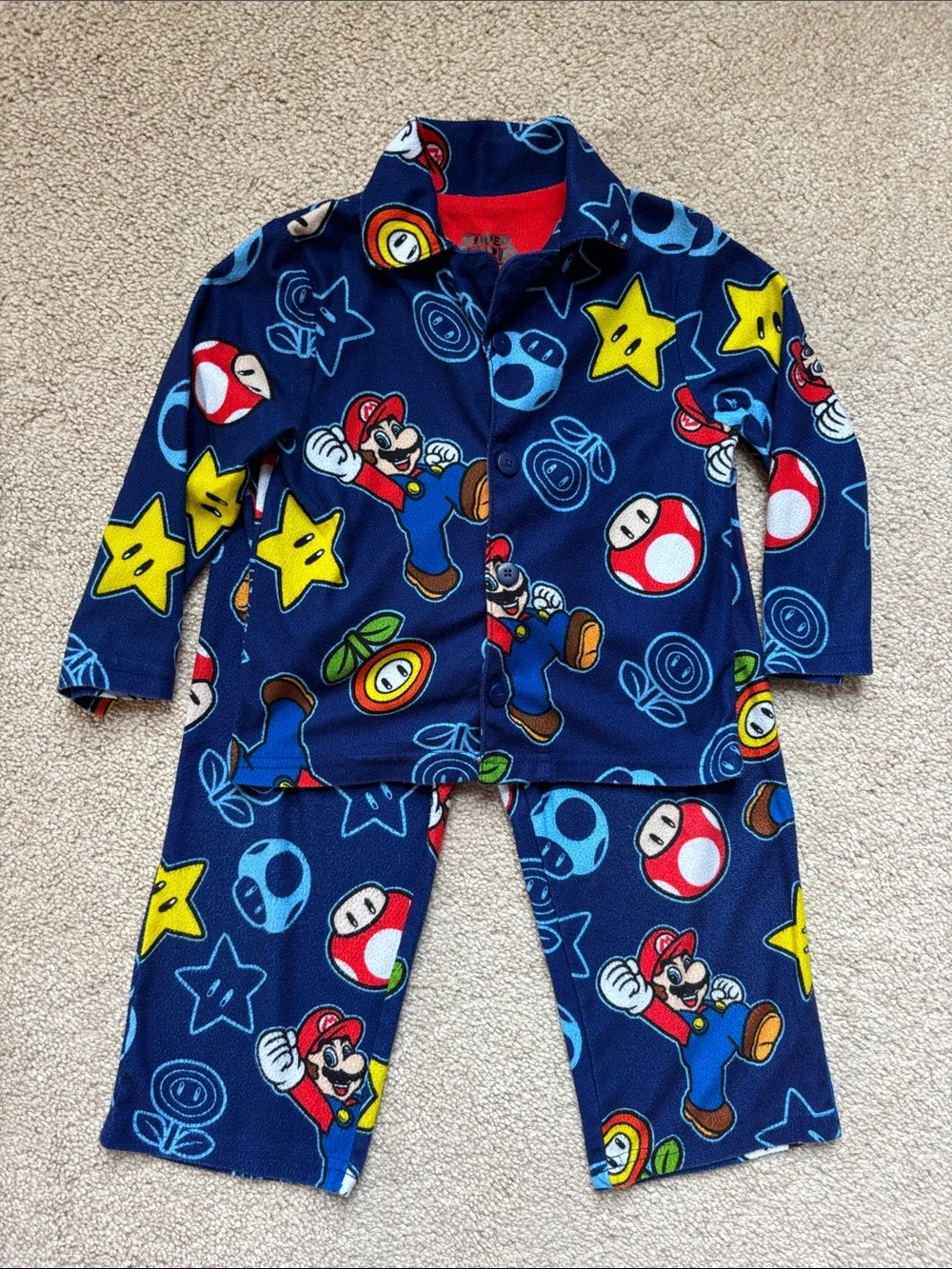 Super Mario Navy Blue Kids Fleece Pajama Set